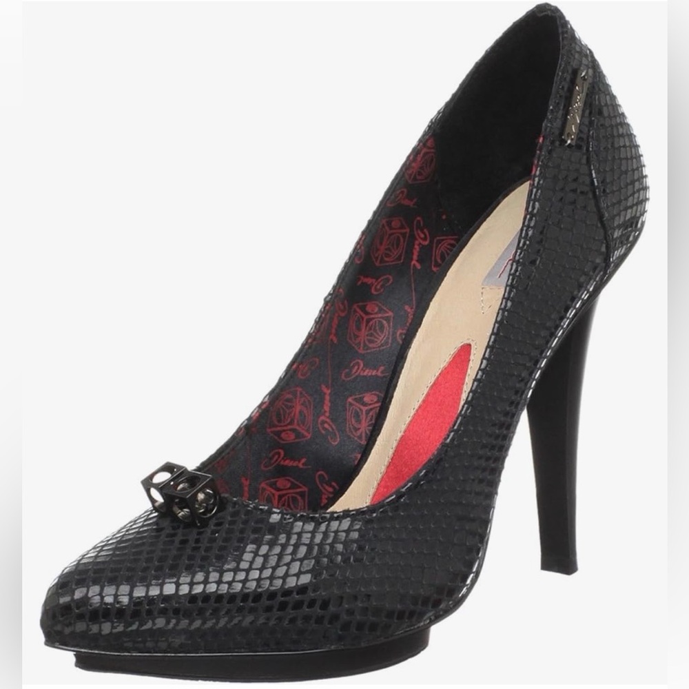 Diesel Black Croc Print Heels